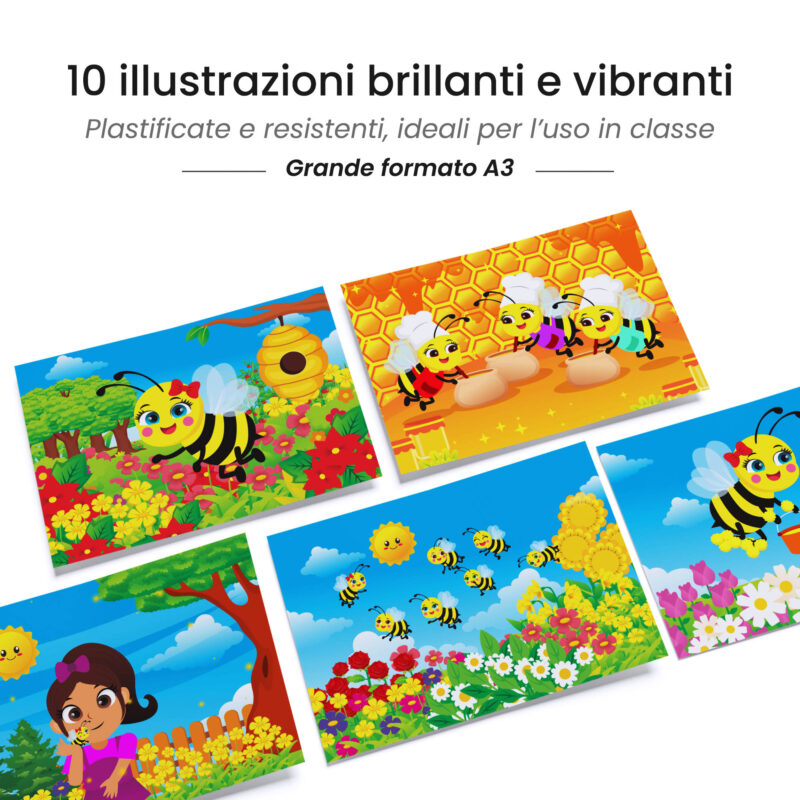 Kamishibai: tavole A3 illustrate per storia Kamishibai La Magica Danza delle Api.