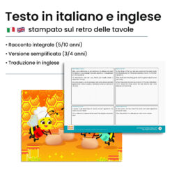 Kamishibai: Retro tavole La Magica Danza delle Api con testo bilingue italiano inglese.
