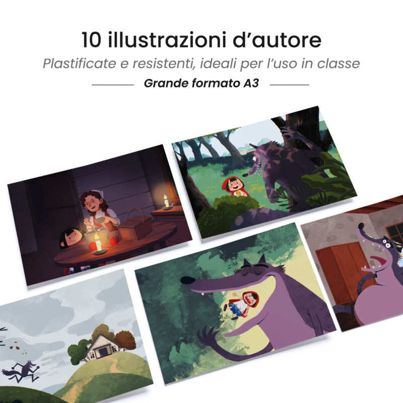 Kamishibai: tavole A3 illustrate per storia Kamishibai Cappuccetto Rosso Fiaba Stravagante.