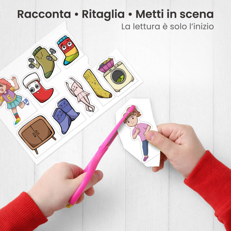 Kamishibai: Ritaglio burattini dei personaggi della storia Il Paese di Calzettonia – Storia di Calzini Spaiati, Bucati e Scoloriti.