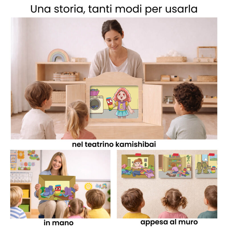 Kamishibai per la scuola: Uso didattico storia Il Paese di Calzettonia – Storia di Calzini Spaiati, Bucati e Scoloriti StravagArte in classe.