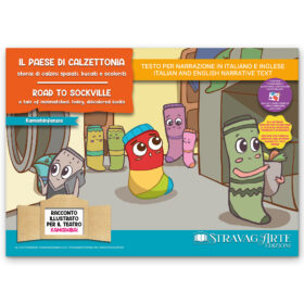 Kamishibai copertina storia bilingue Il Paese di Calzettonia – Storia di Calzini Spaiati, Bucati e Scoloriti StravagArte