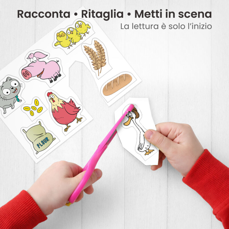 Kamishibai: Ritaglio burattini dei personaggi della storia La Gallinella Rossa.