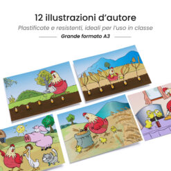 Kamishibai: tavole A3 illustrate per storia Kamishibai La Gallinella Rossa.