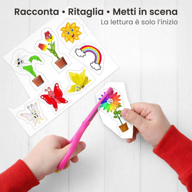 Kamishibai: Ritaglio burattini dei personaggi della storia Le Tre Farfalle e il Giardino dell’Accoglienza.