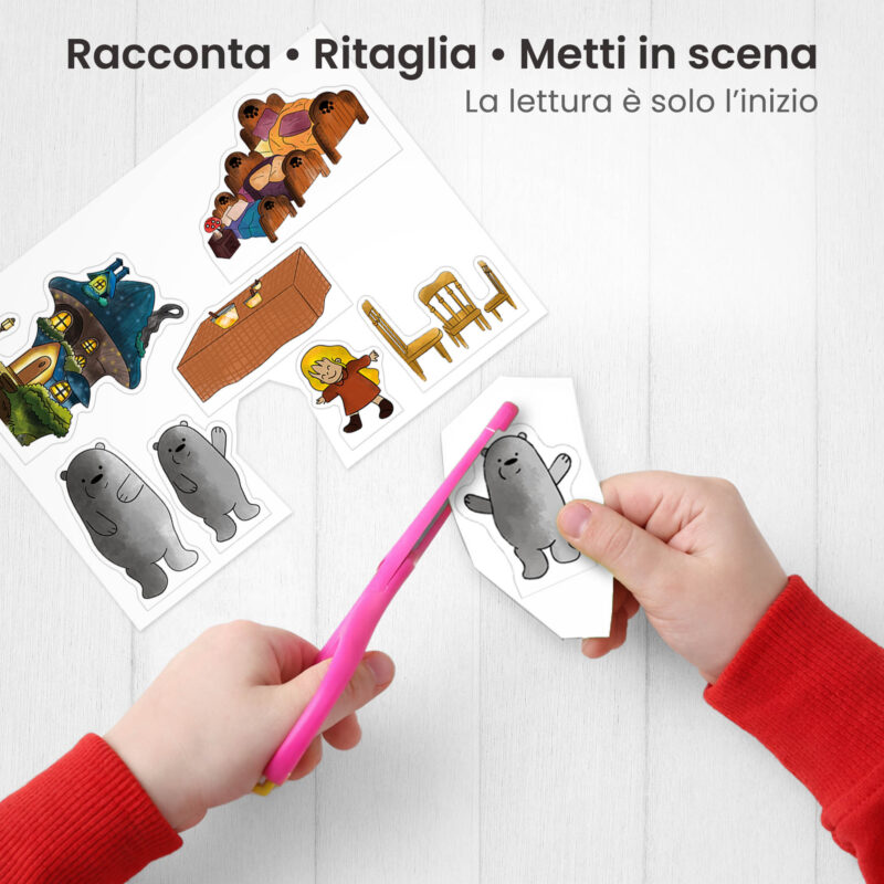 Kamishibai: Ritaglio burattini dei personaggi della storia Riccioli d’Oro e i Tre Orsi Fiaba Stravagante.