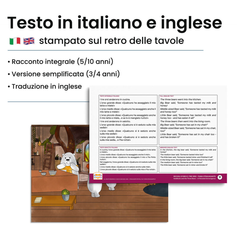 Kamishibai: Retro tavole Riccioli d’Oro e i Tre Orsi Fiaba Stravagante con testo bilingue italiano inglese.