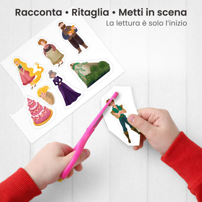 Kamishibai: Ritaglio burattini dei personaggi della storia Raperonzolo Tirami Su - Fiaba Stravagante.