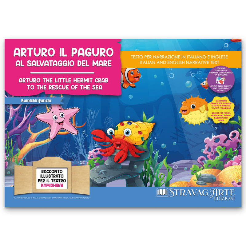 Kamishibai copertina storia bilingue Arturo il Paguro al Salvataggio del Mare StravagArte 