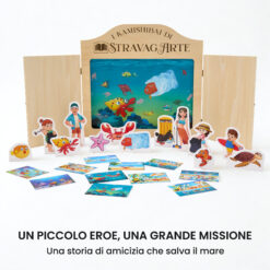 Kamishibai kit Arturo il Paguro al Salvataggio del Mare con burattini e teatrino butai A3 StravagArte.