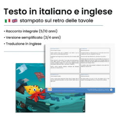 Kamishibai: Retro tavole Arturo il Paguro al Salvataggio del Mare con testo bilingue italiano inglese.