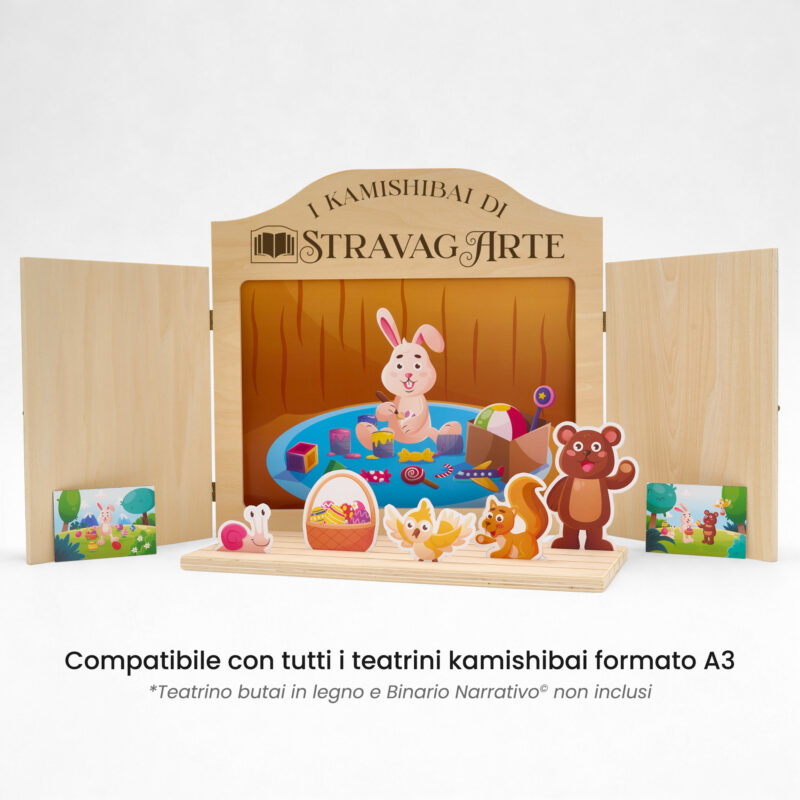 Kamishibai: Tavole A3 Ciccio Pasqualino e le Prime Uova di Pasqua compatibili teatrino legno.