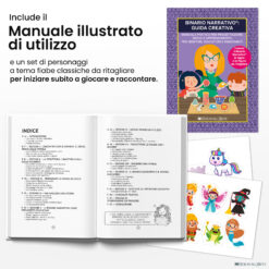 Manuale illustrato del Binario Narrativo con set di personaggi delle fiabe classiche da ritagliare