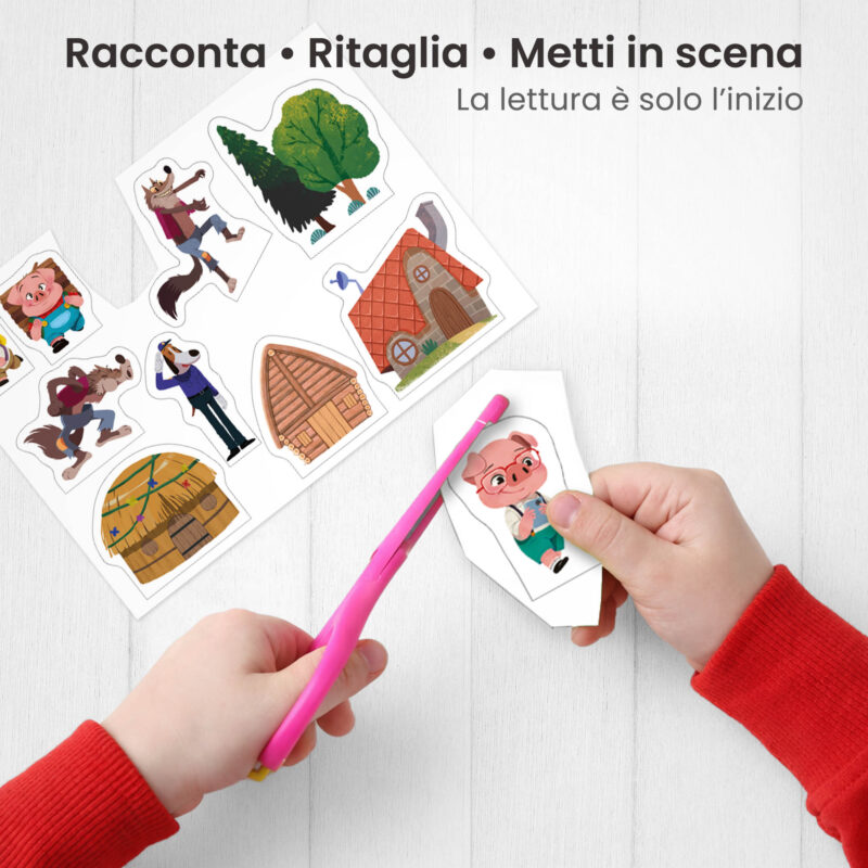 Kamishibai: Ritaglio burattini dei personaggi della storia I Tre Porcellini Fiaba Stravagante.