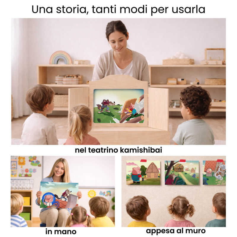 Kamishibai per la scuola: Uso didattico storia I Tre Porcellini Fiaba Stravagante StravagArte in classe.