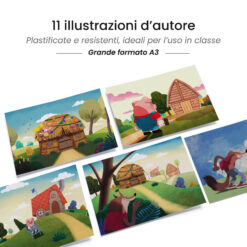 Kamishibai: tavole A3 illustrate per storia Kamishibai I Tre Porcellini Fiaba Stravagante.