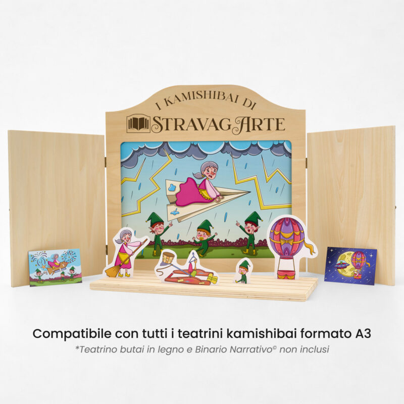 Kamishibai: Tavole A3 La Befana e le Prove di Volo compatibili teatrino legno.