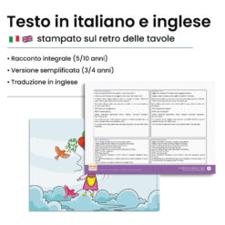 Kamishibai: Retro tavole La Befana e le Prove di Volo con testo bilingue italiano inglese.