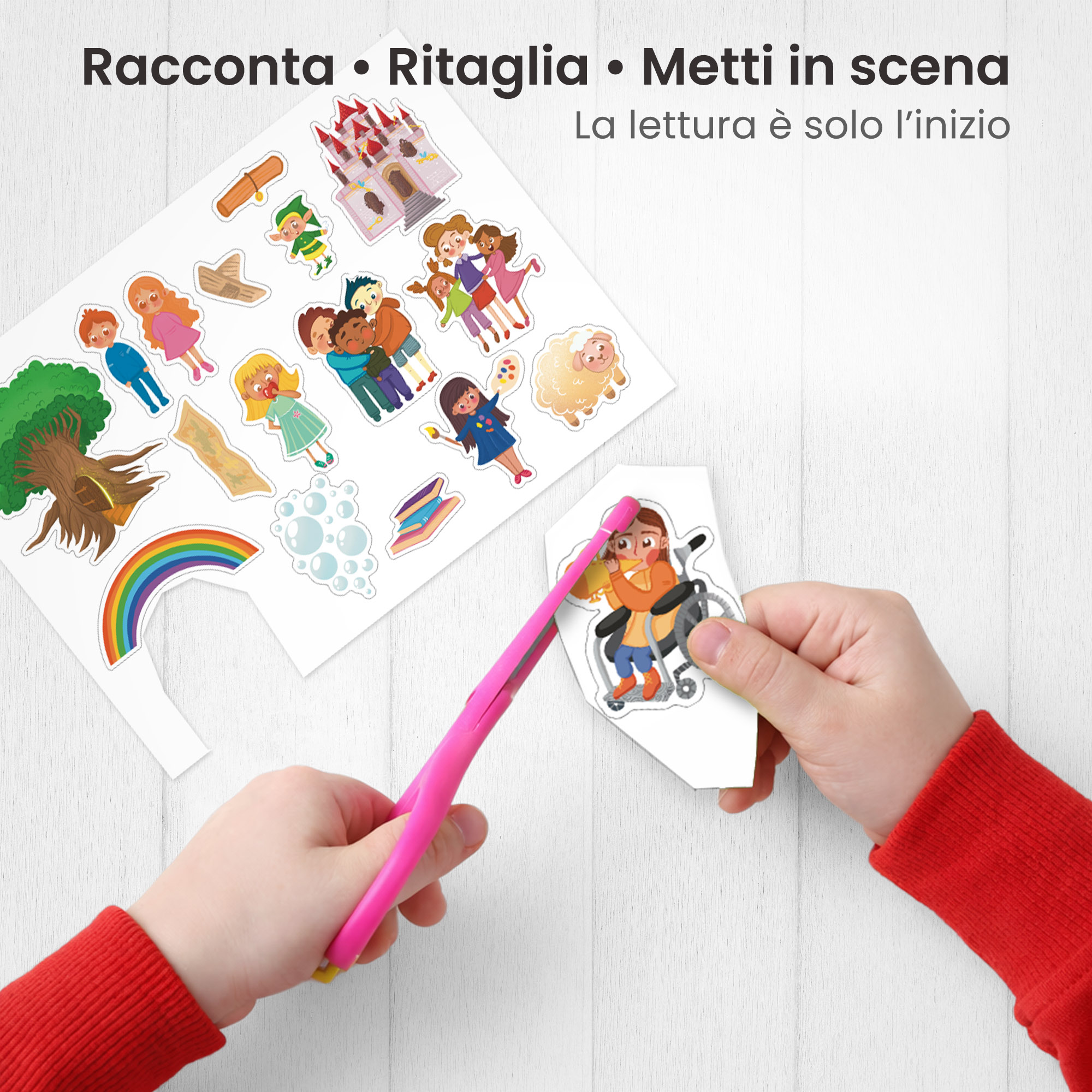 Kamishibai: Ritaglio burattini dei personaggi della storia Viaggio nel Mondo Diritto: Un’avventura alla Scoperta dei Diritti dei Bambini.