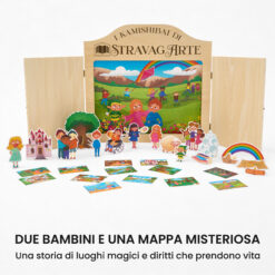 Kamishibai kit Viaggio nel Mondo Diritto: Un’avventura alla Scoperta dei Diritti dei Bambini con burattini e teatrino butai A3 StravagArte.