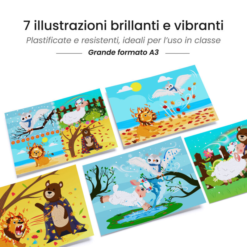 Kamishibai: tavole A3 illustrate per storia Kamishibai Il Grande Miscuglio delle Stagioni.