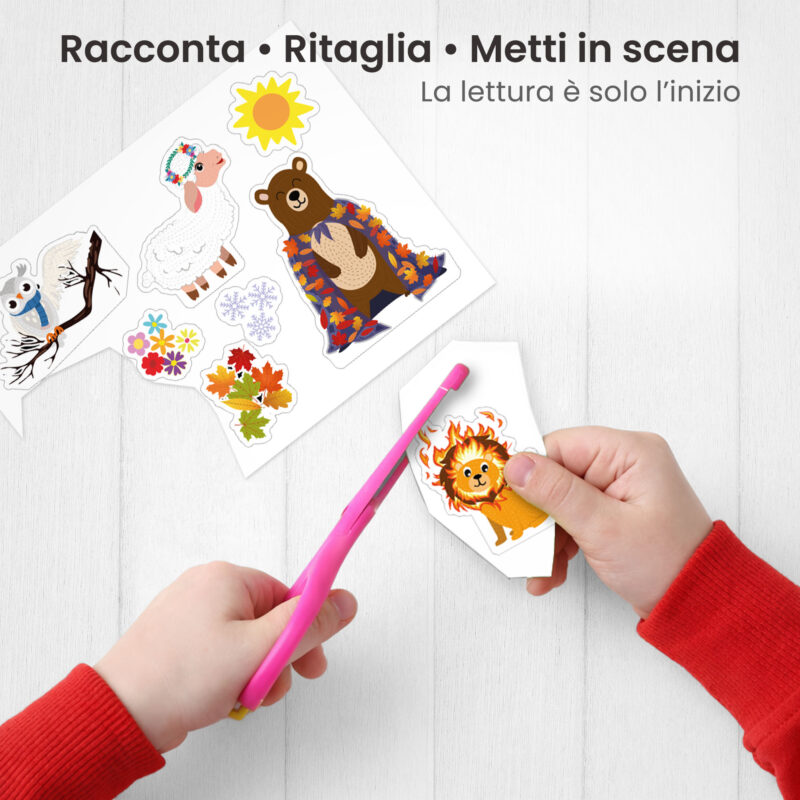 Kamishibai: Ritaglio burattini dei personaggi della storia Il Grande Miscuglio delle Stagioni.