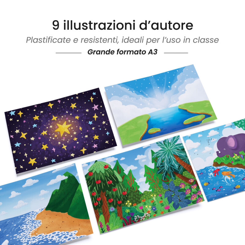 Kamishibai: tavole A3 illustrate per storia Kamishibai Il Racconto del Principio: Storia della Creazione Narrata ai Bambini.