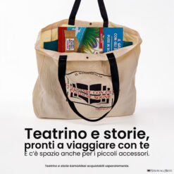KamishiBag borsa porta teatrino kamishibai A3 aperta con teatrino e storie all'interno