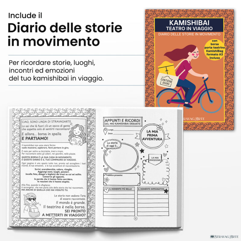 KamishiBag borsa porta teatrino kamishibai A3 con Diario delle Storie in Movimento incluso