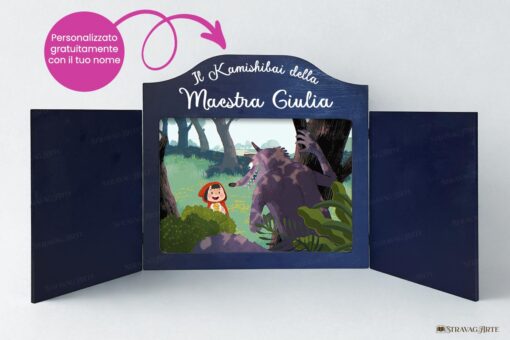 Teatrino kamishibai decorato personalizzato StravagArte colore blu colore blu zaffiro - kamishibai con carta docente
