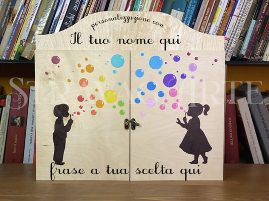 LN0014 Teatrino Butai per kamishibai in legno decorato formato A3 StravagArte personalizzabile cod. LN0013 bambini che fanno le bolle
