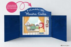 Teatrino kamishibai decorato personalizzato StravagArte colore blu genziana - kamishibai con carta docente - personalizzalo gratuitamente
