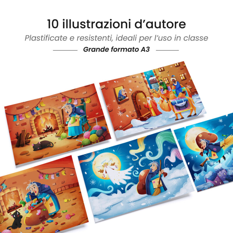 Kamishibai: Tavole A3 illustrate per storia Kamishibai La storia vera della Befana.