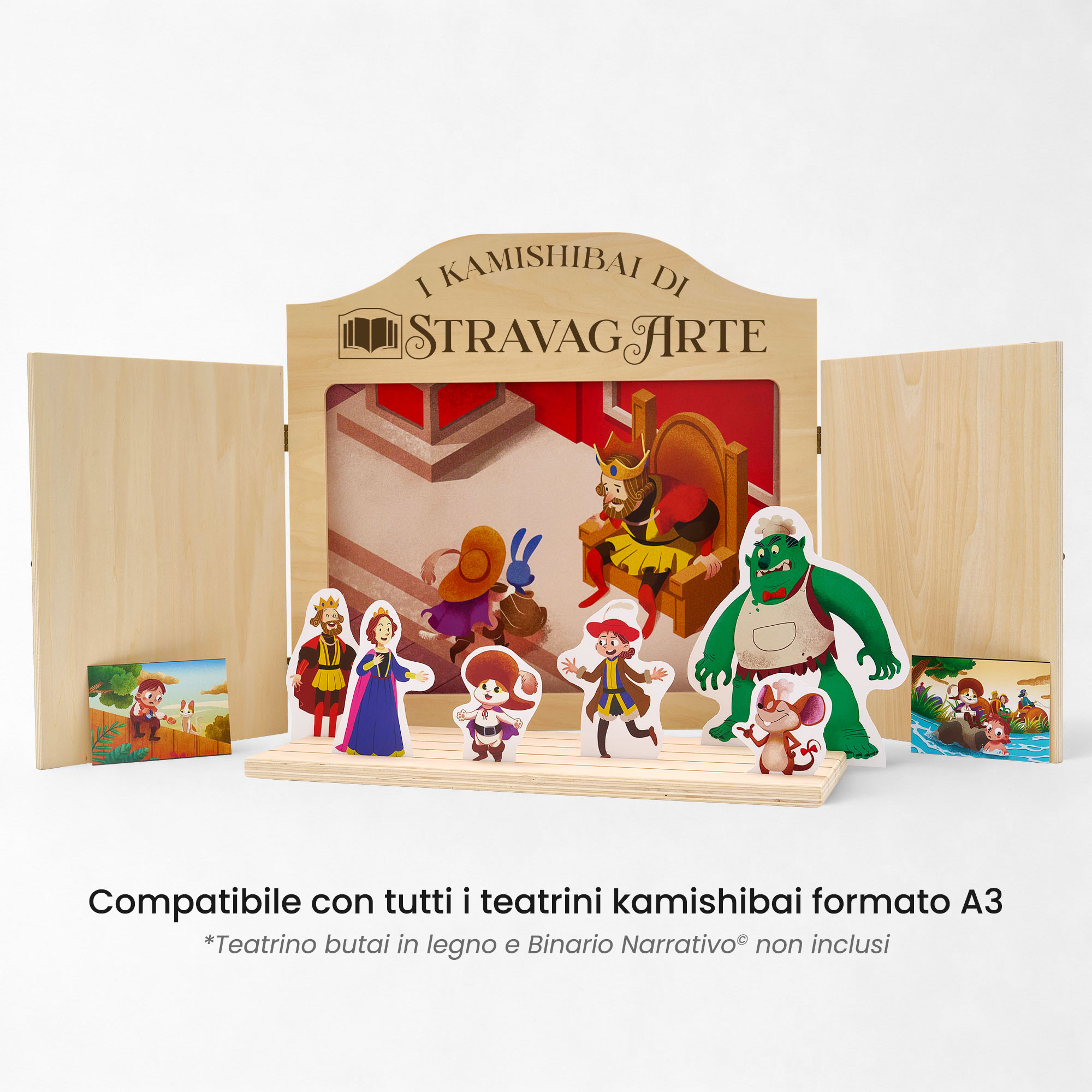 Kamishibai: Tavole Kamishibai A3 Il gatto con gli stivali compatibili teatrino legno.
