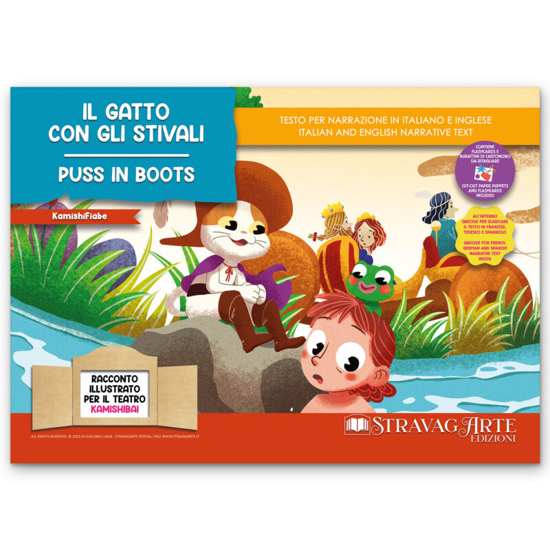 Kamishibai: Copertina storia Kamishibai bilingue Il gatto con gli stivali StravagArte.