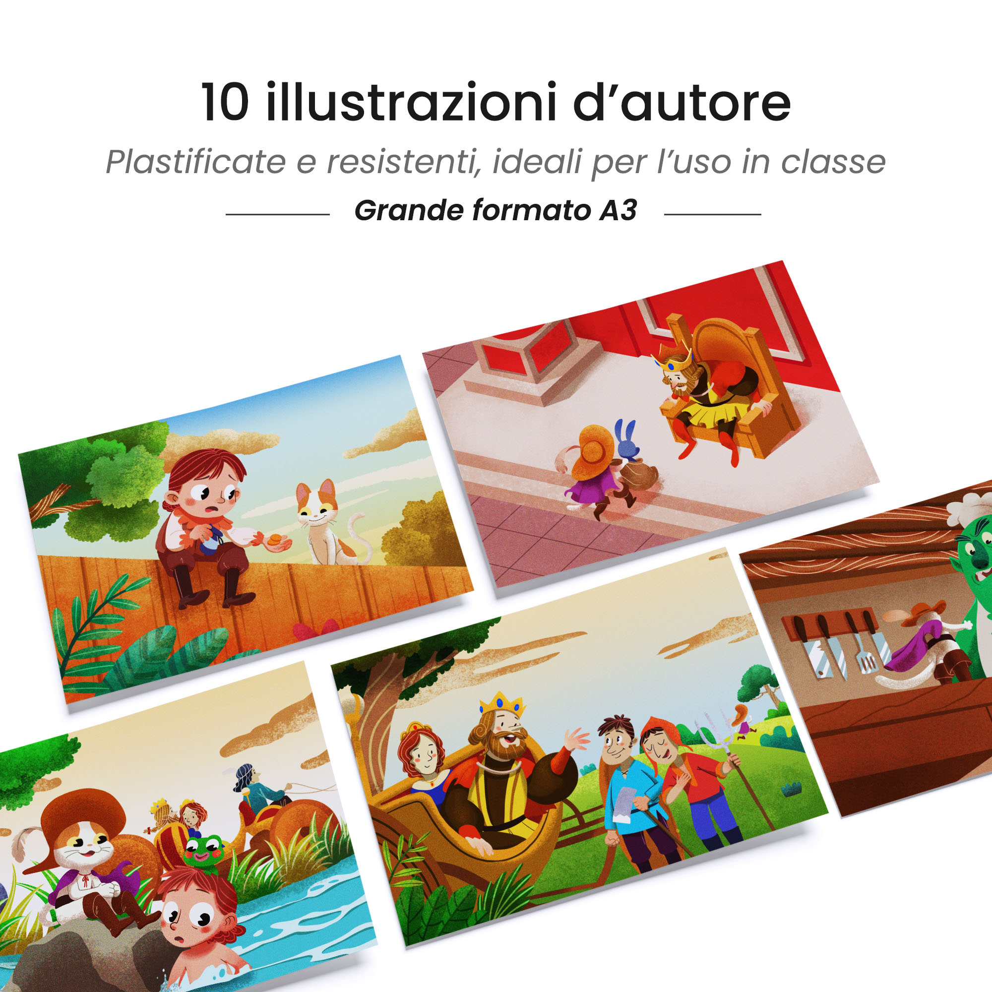 Kamishibai: Tavole A3 illustrate per storia Kamishibai Il gatto con gli stivali.