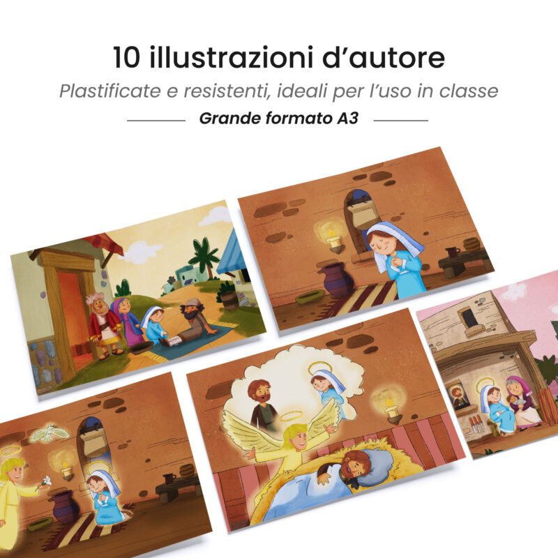 Kamishibai: tavole A3 illustrate per storia Kamishibai La Lieta Novella – Storia dell’Annunciazione Ispirata ai Vangeli.