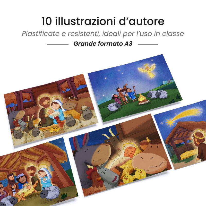 Kamishibai: tavole A3 illustrate per storia Kamishibai La Notte Santa Storia della Notte in cui Nacque Gesù ispirata ai Vangeli.