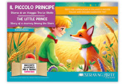 Il piccolo principe - storia di un viaggio tra le stelle - storia kamishibai bilingue di Stravagarte - immagine interna burattini da ritagliare, flashcards e binario narrativo copertina fronte