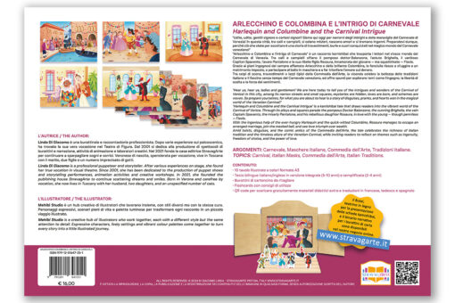 Arlecchino e Colombina e l'Intrigo di Carnevale | Storia kamishibai bilingue italiano/inglese con burattini, flashcards e materiali educativi stampabili - copertina retro