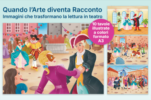Arlecchino e Colombina e l'Intrigo di Carnevale | Storia kamishibai bilingue italiano/inglese con burattini, flashcards e materiali educativi stampabili - tavole illustrate a colori