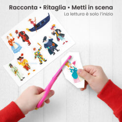 Kamishibai: Ritaglio burattini dei personaggi della storia Arlecchino e Colombina e l’Intrigo di Carnevale.