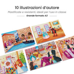 Kamishibai: tavole A3 illustrate per storia Kamishibai Arlecchino e Colombina e l’Intrigo di Carnevale.