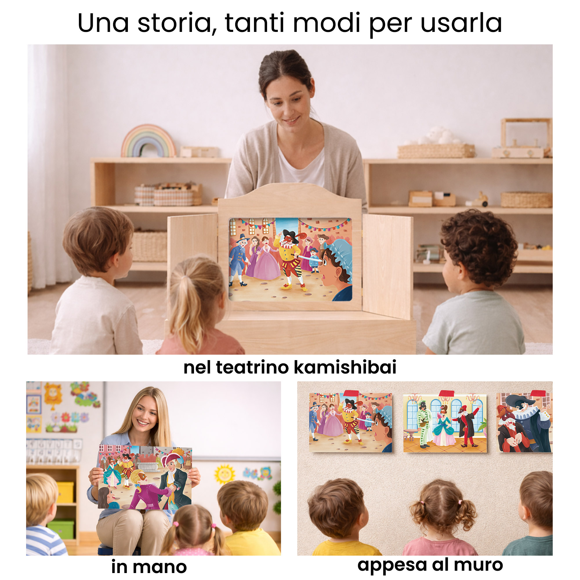 Kamishibai per la scuola: Uso didattico storia Arlecchino e Colombina e l’Intrigo di Carnevale StravagArte in classe.