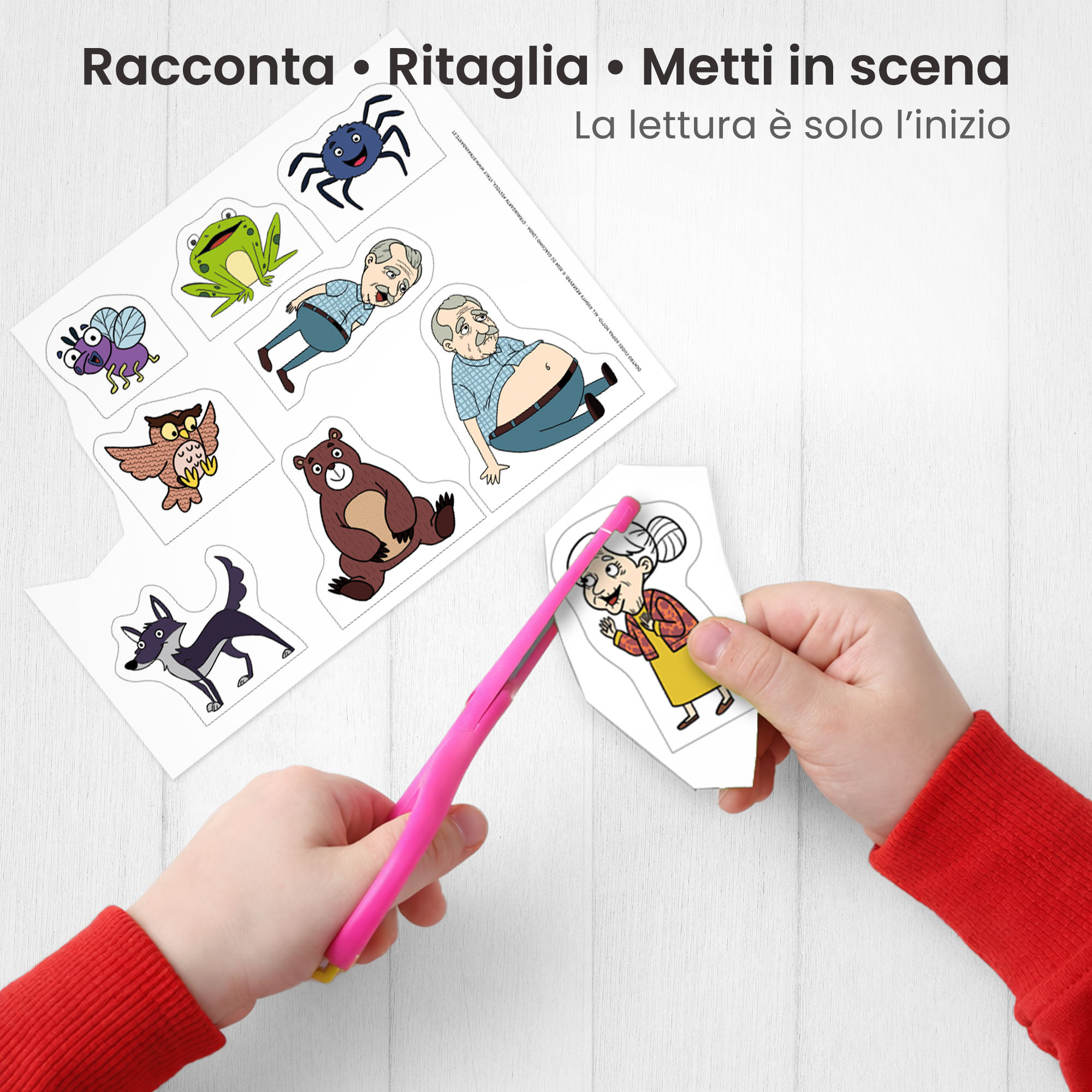 Kamishibai: Ritaglio burattini dei personaggi della storia Dentro Fuori Sopra Sotto.