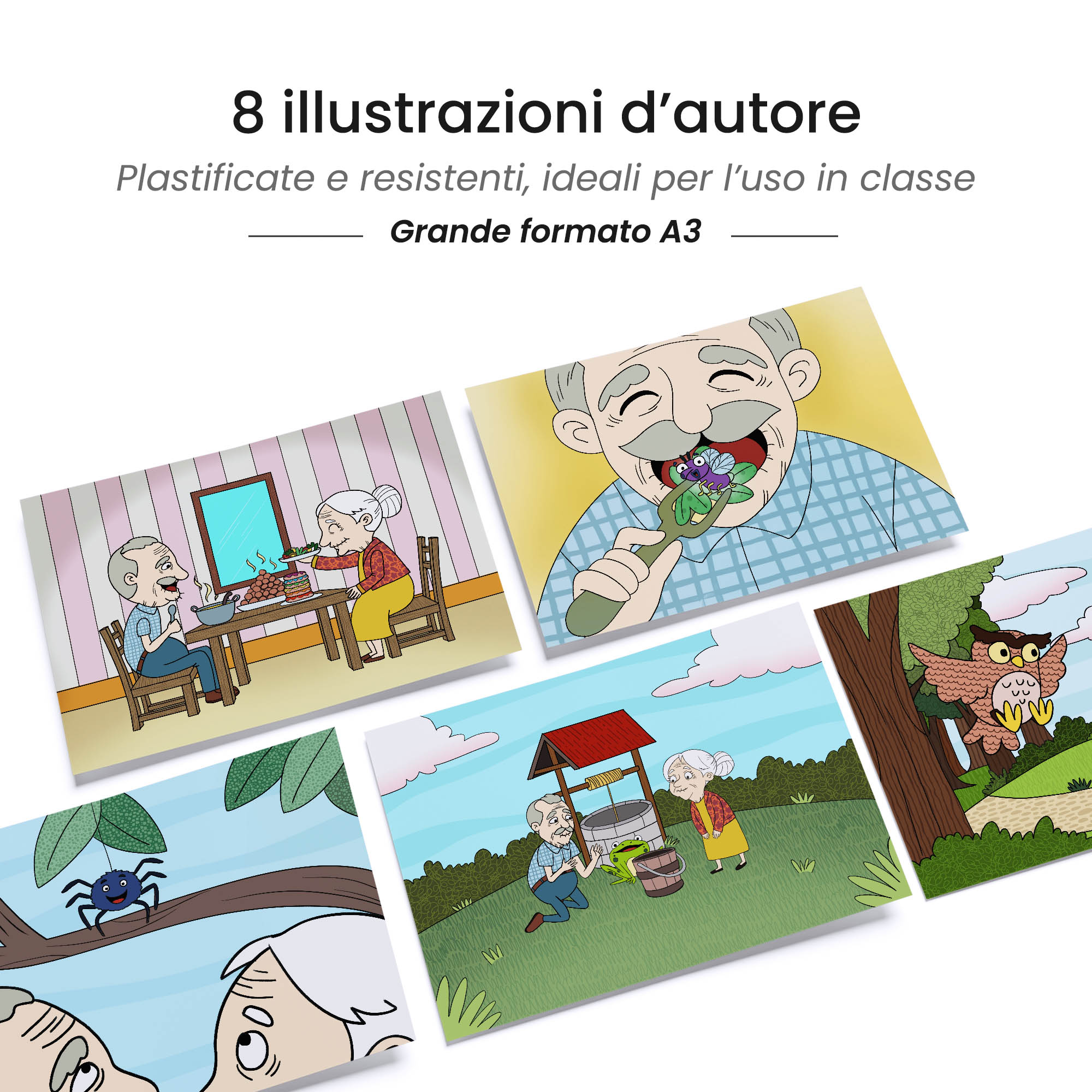 Kamishibai: tavole A3 illustrate per storia Kamishibai Dentro Fuori Sopra Sotto.