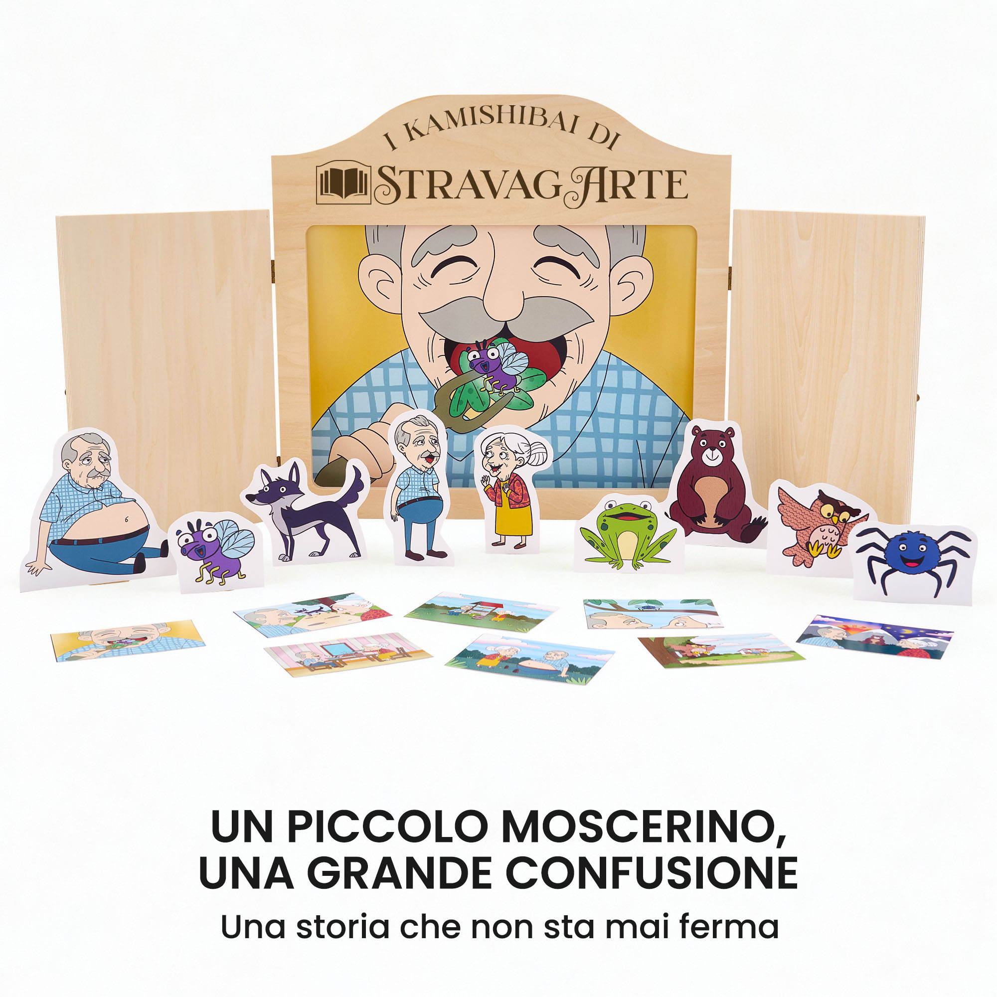 Kamishibai kit Dentro Fuori Sopra Sotto con burattini e teatrino butai A3 StravagArte.