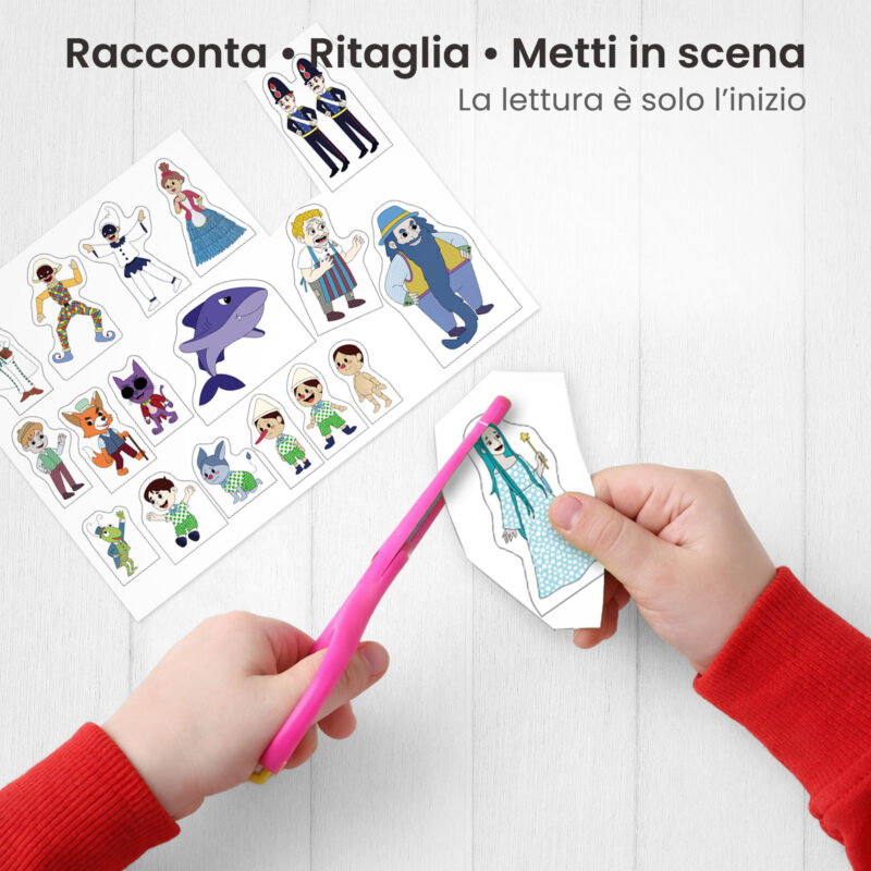 Kamishibai: Ritaglio burattini dei personaggi della storia Pinocchio, Naso di Legno Cuore di Bimbo.