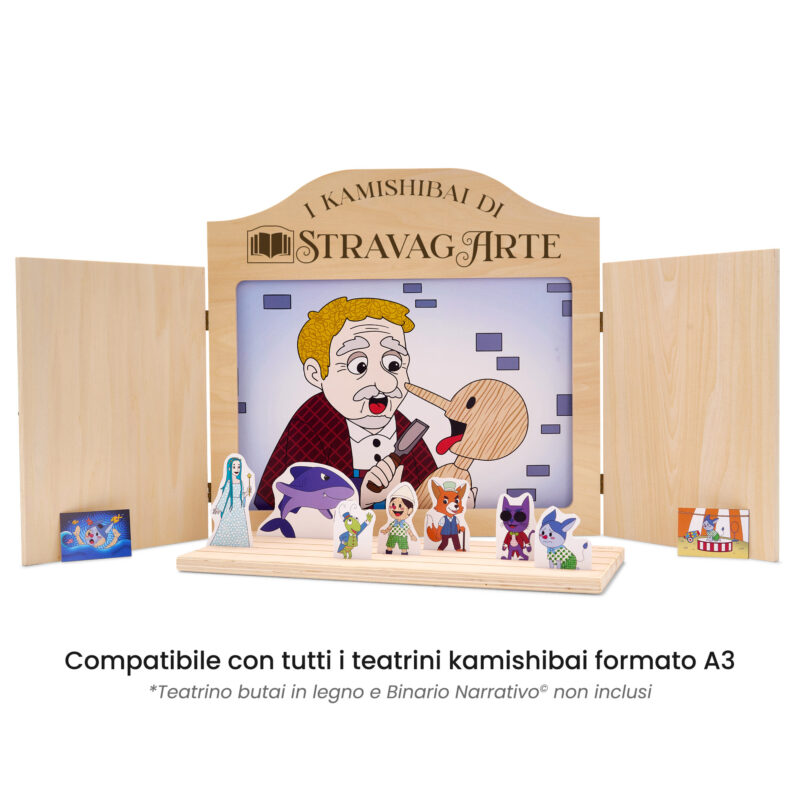 Kamishibai: Tavole A3 Pinocchio, Naso di Legno Cuore di Bimbo compatibili teatrino legno.