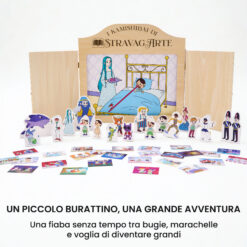 Kamishibai kit Pinocchio, Naso di Legno Cuore di Bimbo con burattini e teatrino butai A3 StravagArte.